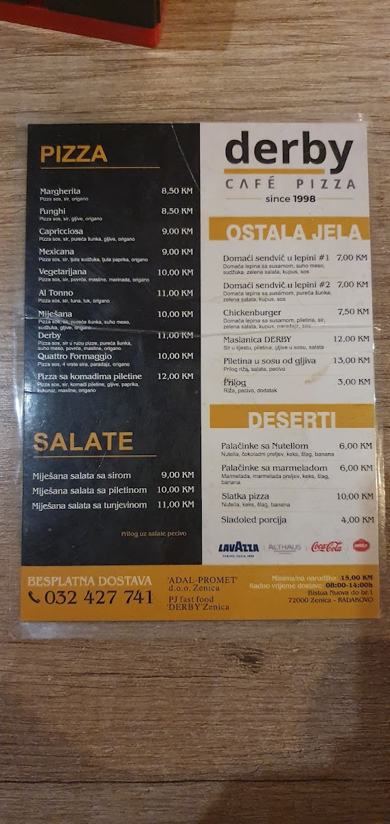 Menu - Café Pizza Derby photo 4